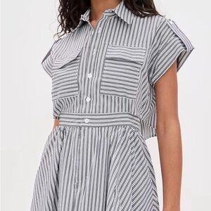 Striped Button-Front Cotton Poplin Dress